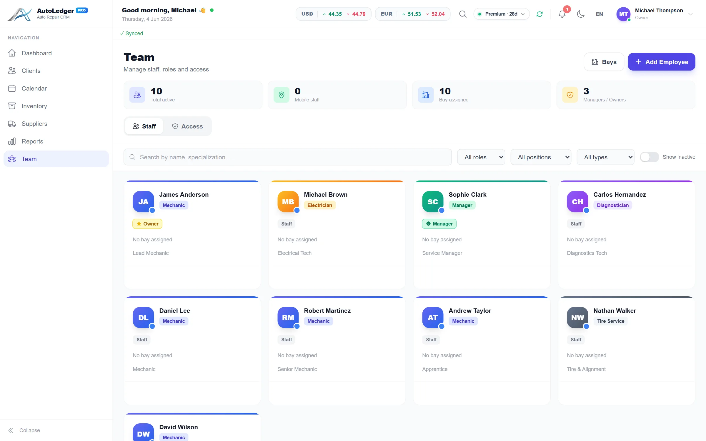 AutoLedgerPro — управління командою механіків